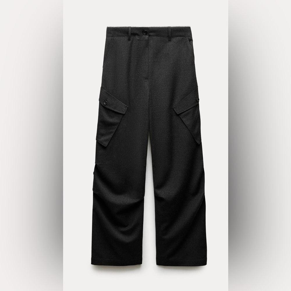 Zara Wool Cargo Pants ZW Collection Antrhracite Grey Large